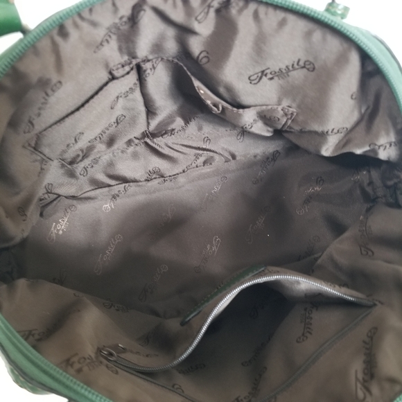 Fossil Green Leather Shoulder Bag Double Handle Tote Satchel Purse Womens - Picture 12 of 16